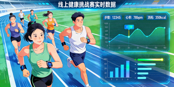 大众通过智能穿戴设备参与线上健康挑战赛，数据可视化展示