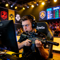 CS:GO狙击手‘ZywOo’在比赛中戴着耳机神情严肃的现场照片