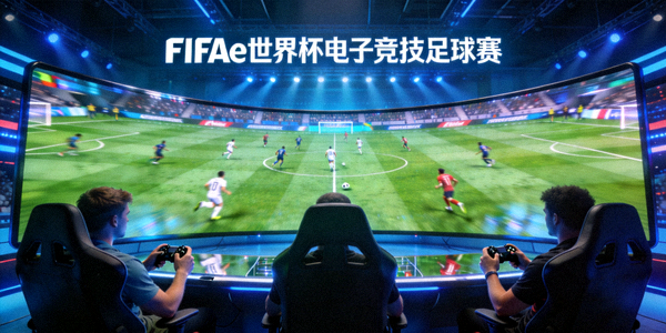 FIFAe世界杯电子竞技足球赛 - 选手使用手柄在大型屏幕上进行虚拟足球比赛