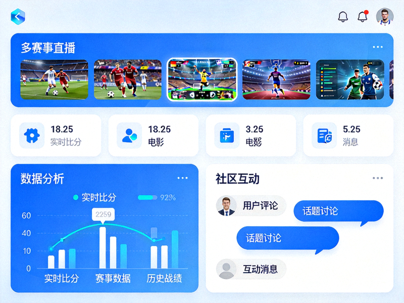 IGAME体育平台界面与功能概览 - 展示多赛事直播、数据分析和社区互动功能