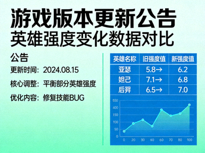游戏版本更新公告与英雄强度变化数据对比图表