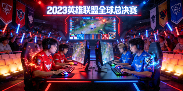 2023英雄联盟全球总决赛现场盛况 - 两支战队选手在舞台上激烈对决