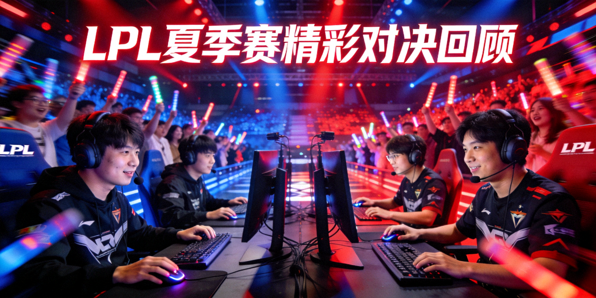 LPL夏季赛精彩对决回顾，两支顶级战队在舞台上激烈交锋，现场灯光璀璨，观众热情高涨